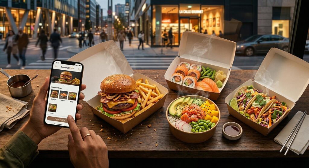 buena web para comida para llevar mostrando pedidos online desde un móvil