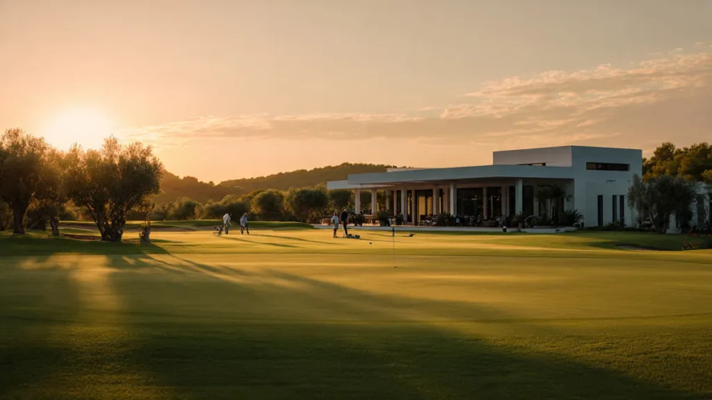 Jugadores disfrutando en un club de golf de lujo en Ibiza, ejemplo de éxito con automatización reservas de golf.